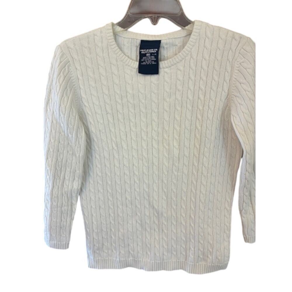 Ralph Lauren Polo Jean Co Cable Knit 100% Cotton Women's/Kids Sweater Large Whit